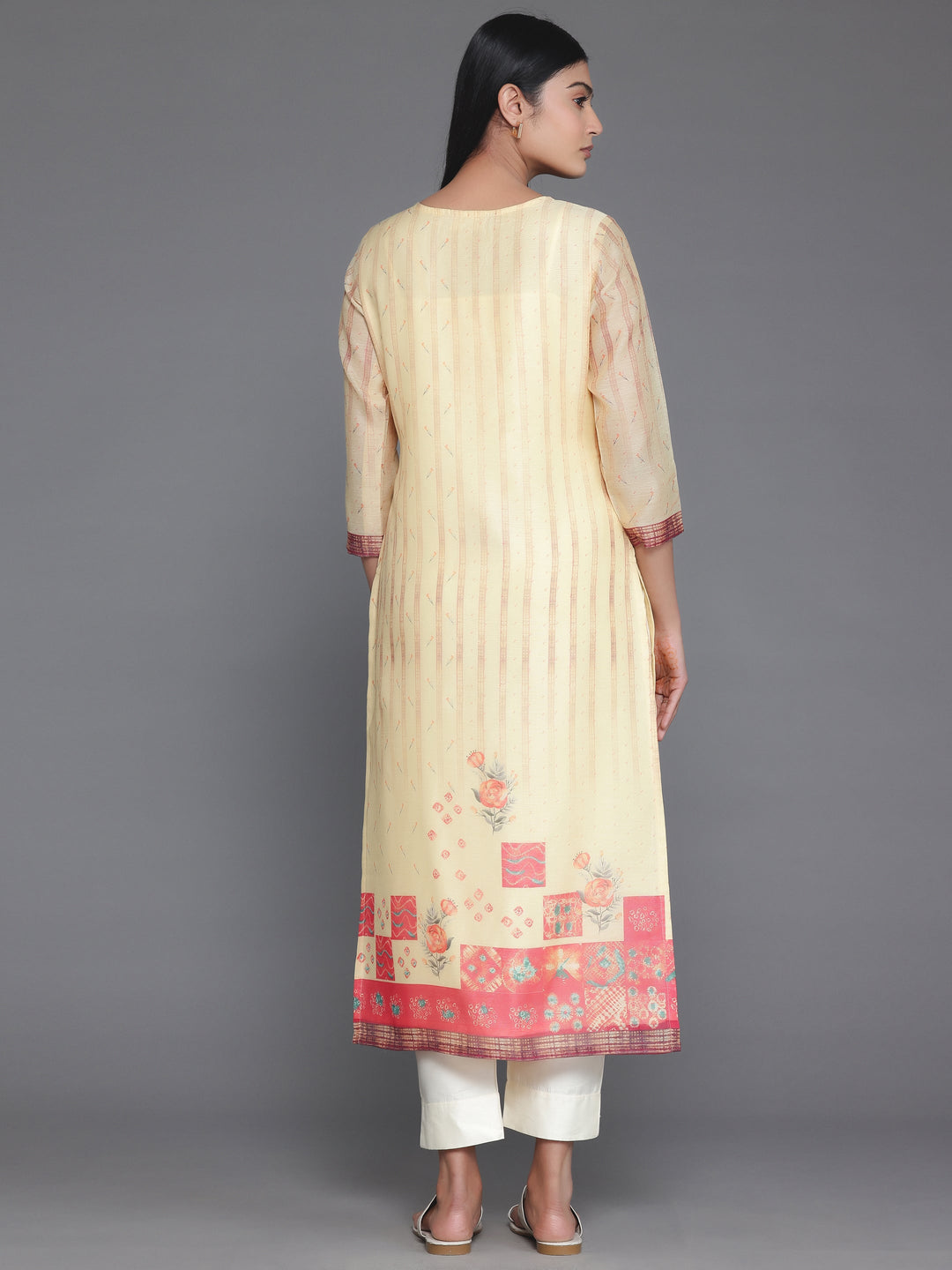 Yellow Embellished Chanderi Silk Straight Kurta