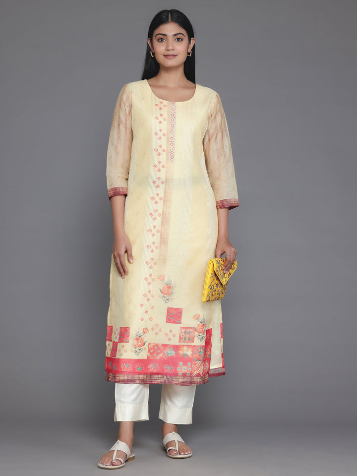 Yellow Embellished Chanderi Silk Straight Kurta