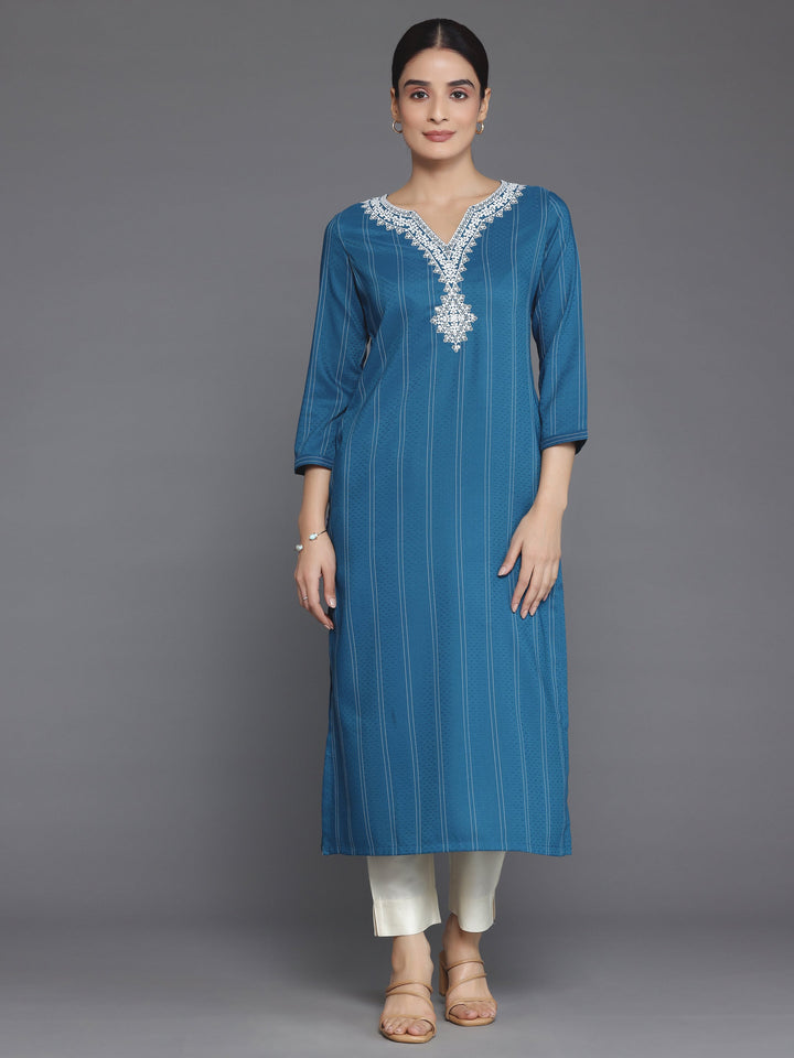 Teal Yoke Design Silk Straight Kurta