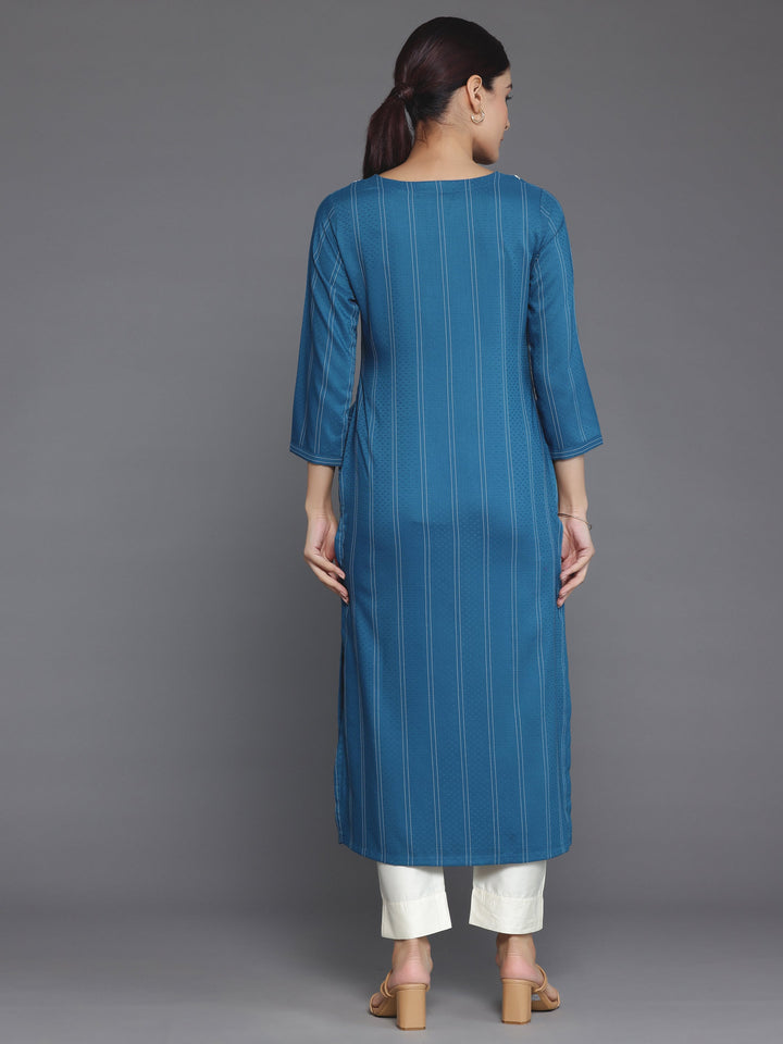 Teal Yoke Design Silk Straight Kurta