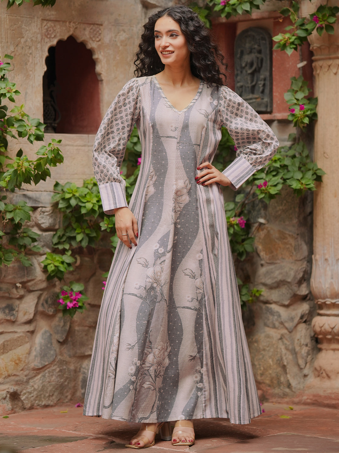 Dress Designs One Piece Gaun Printed Dress One Piece Long Cotton