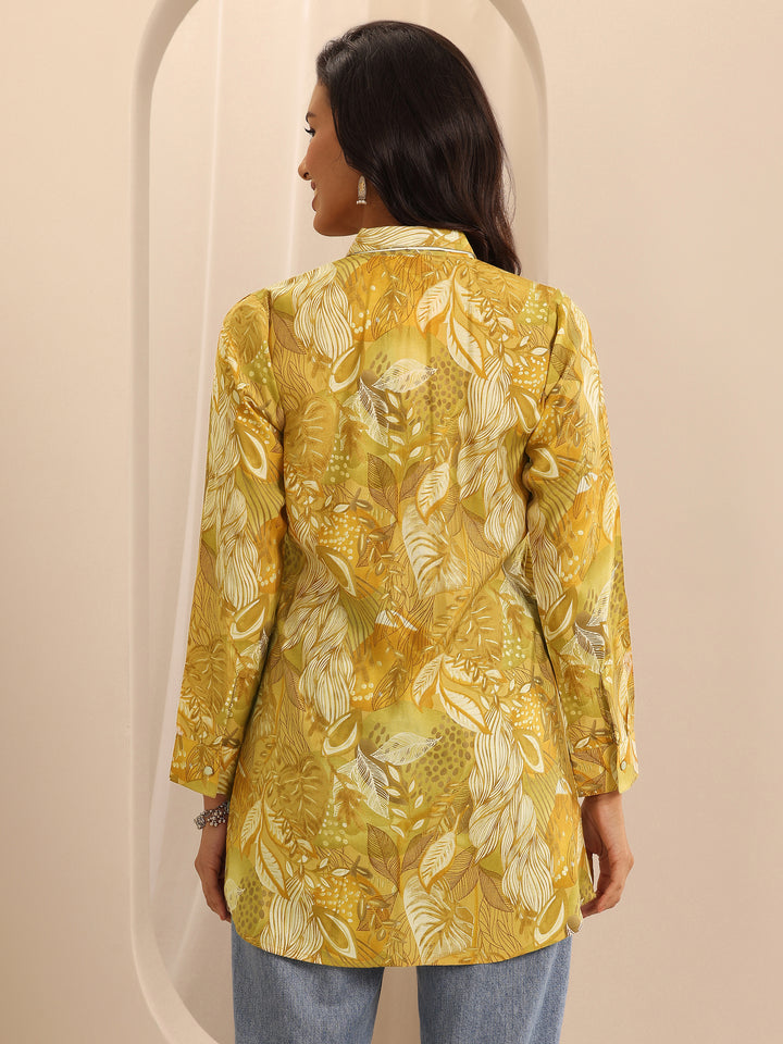 Mustard Printed Silk Blend Straight Kurti