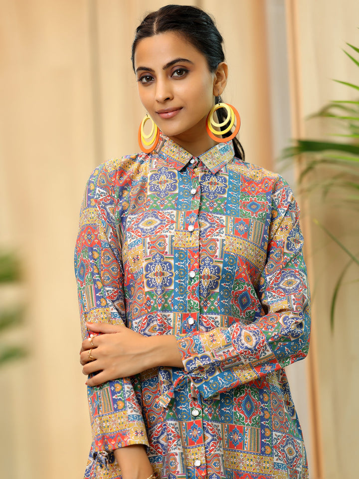 Multi Printed Silk Blend Straight Kurti