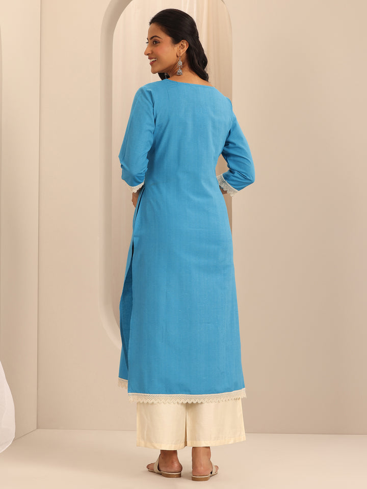 Blue Yoke Design Cotton Straight Kurta