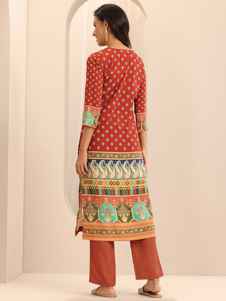 Multi Printed Poly Crepe Straight Kurta Set
