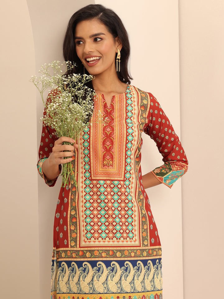 Multi Printed Poly Crepe Straight Kurta Set