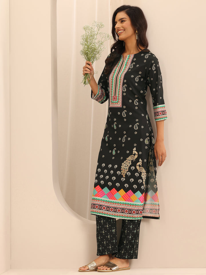 Black Printed Poly Crepe Straight Kurta Set