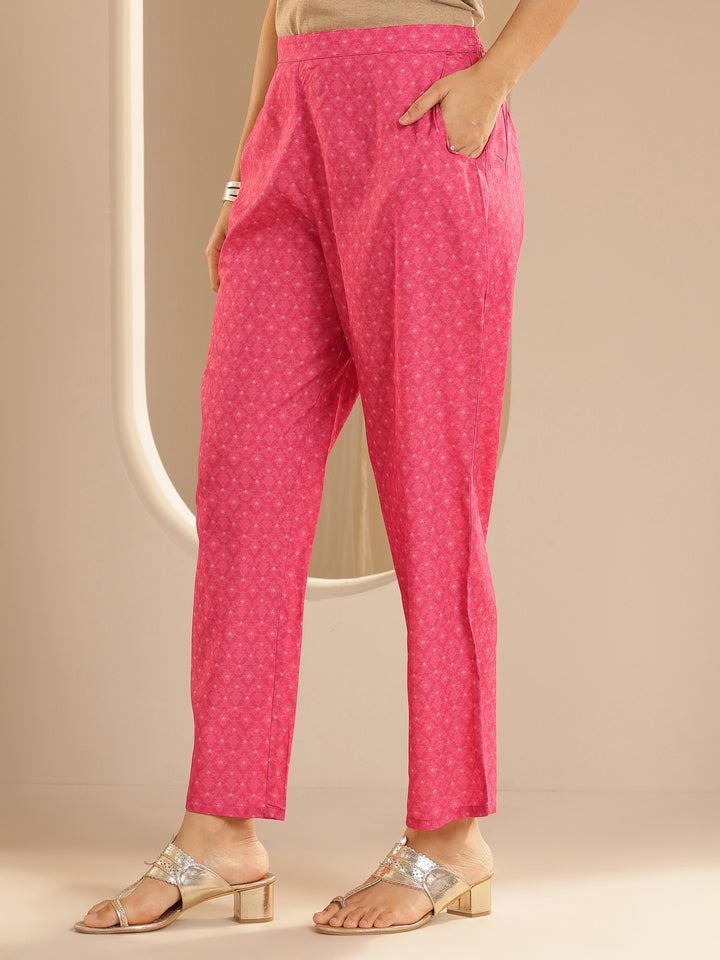 Pink Printed Poly Crepe Straight Kurta Set