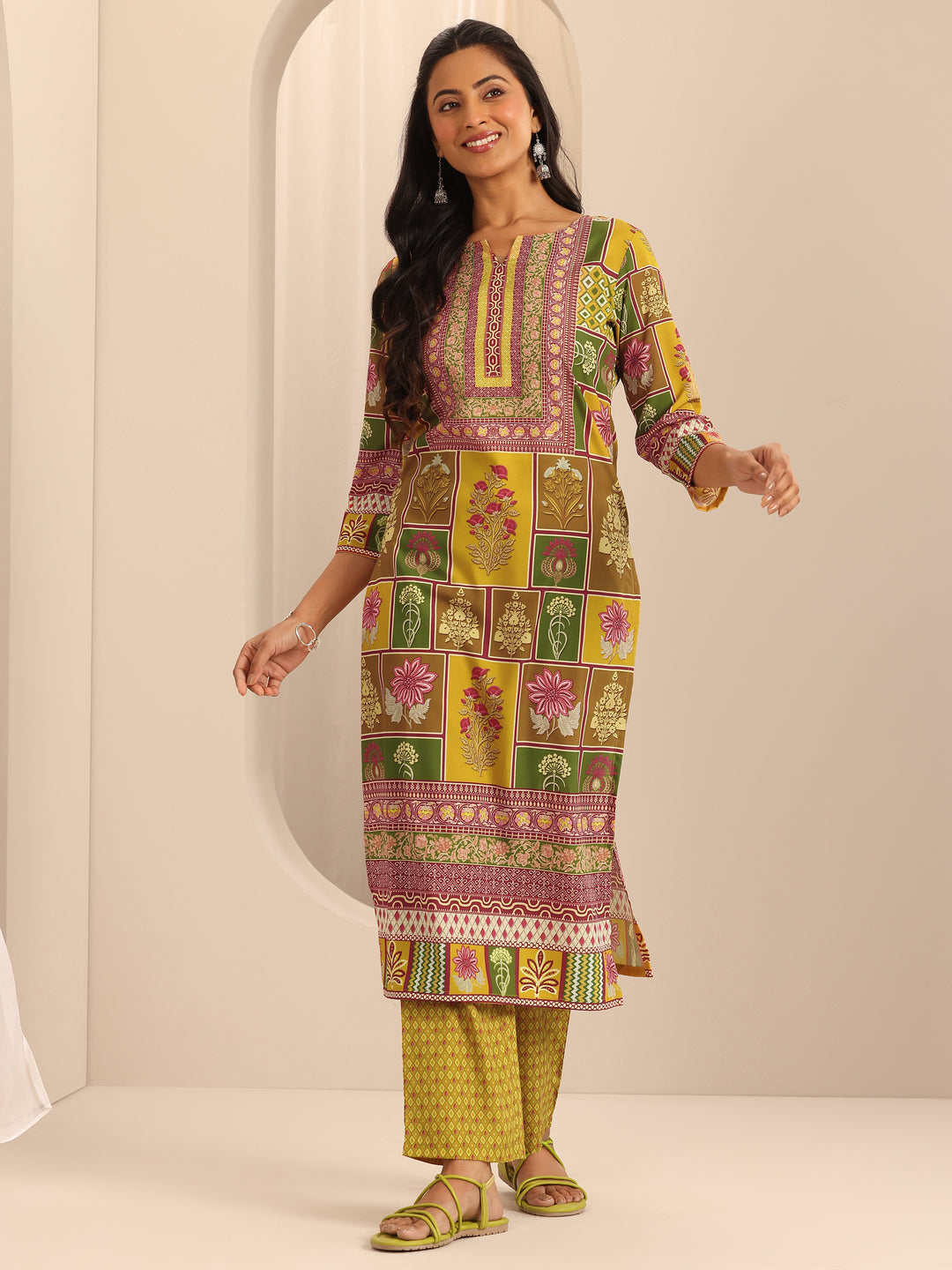 Multi Printed Poly Crepe Straight Kurta Set