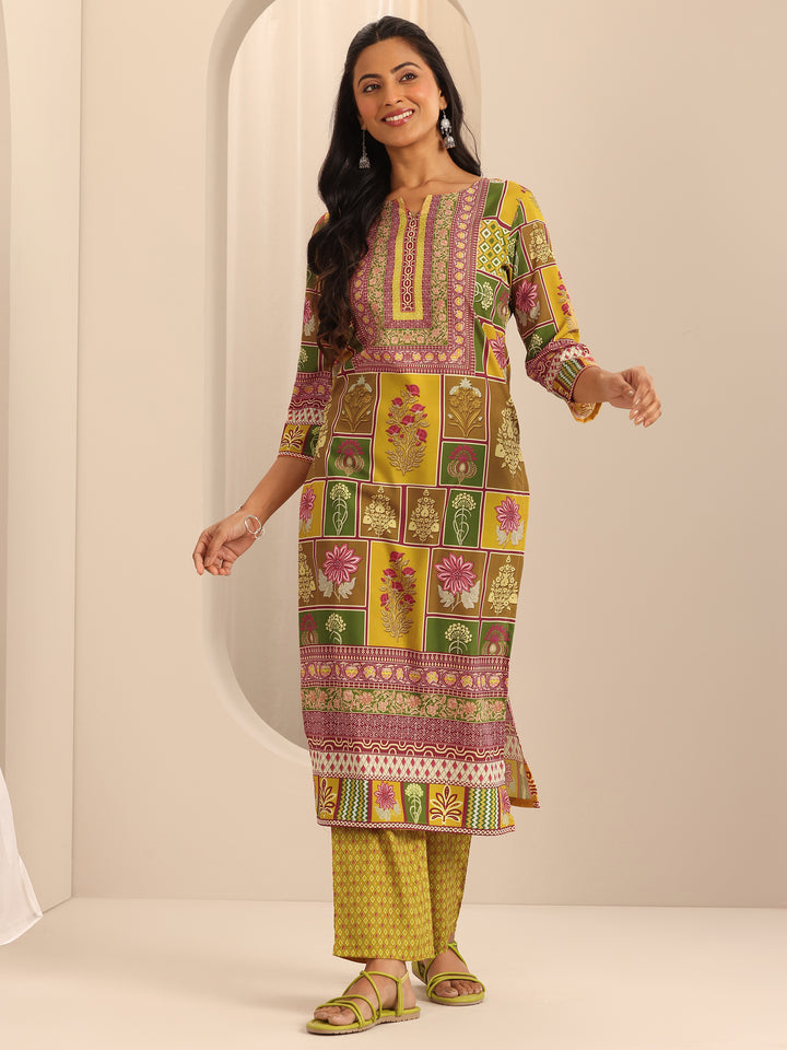 Multi Printed Poly Crepe Straight Kurta Set