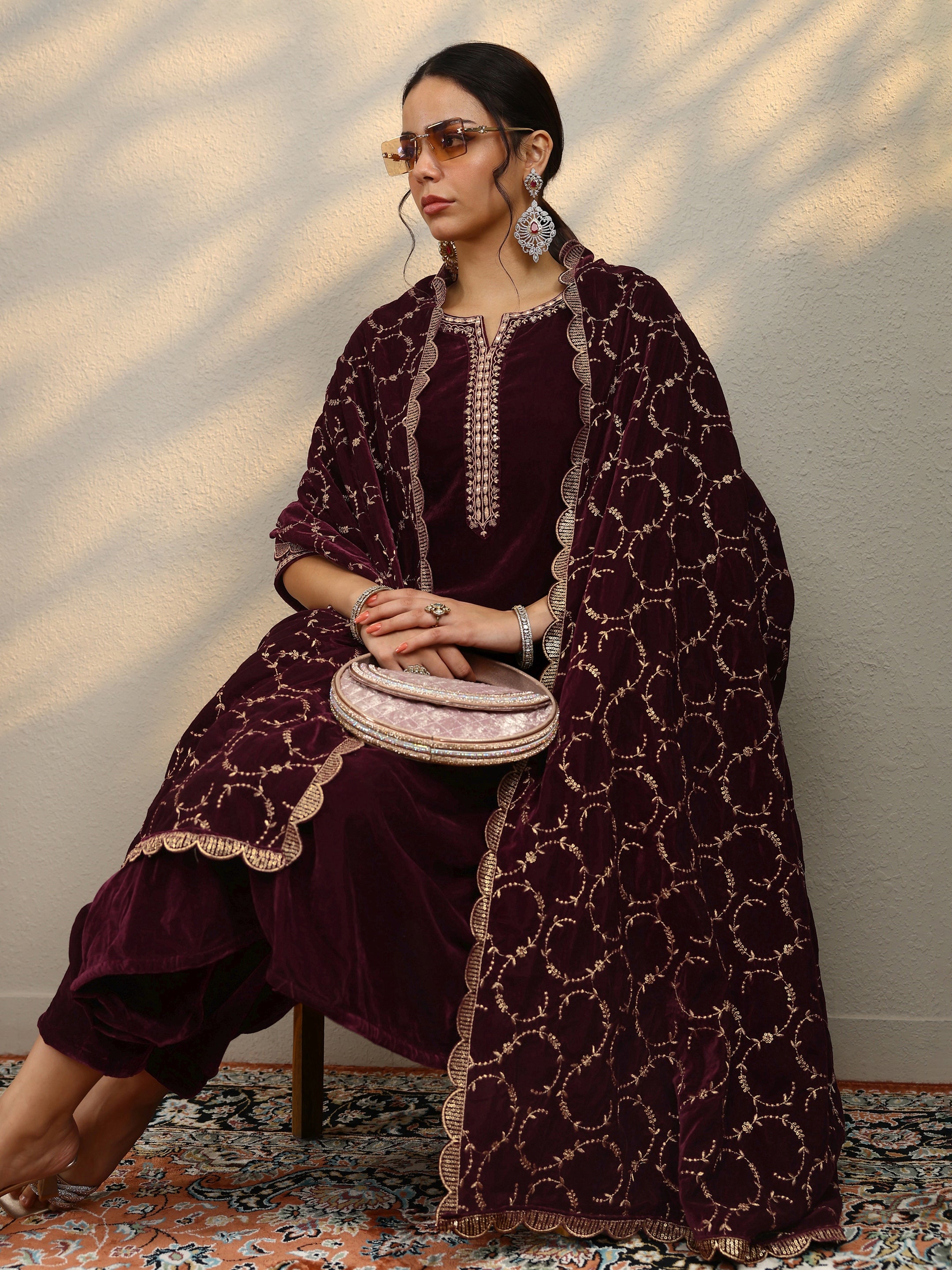 Plus Size Taupe Yoke Design Tissue Straight Suit With Dupatta