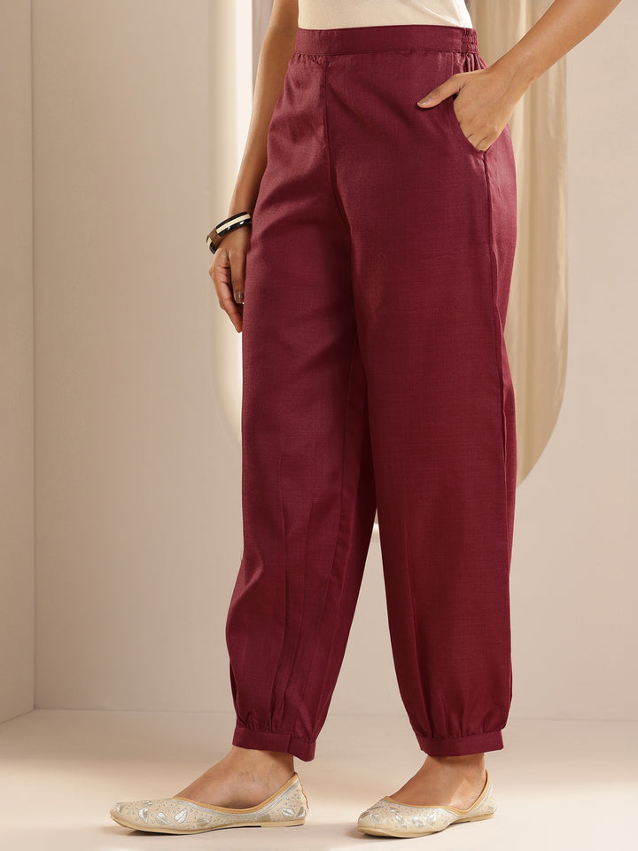Maroon Solid Cotton Blend Straight Suit With Dupatta