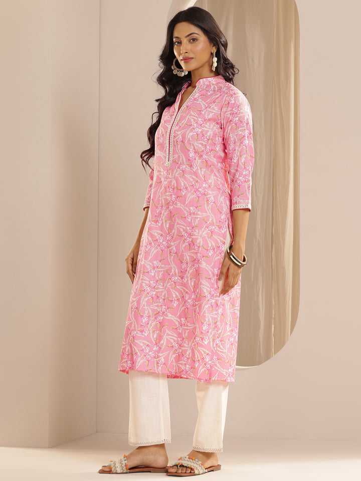Pink Printed Cotton Blend Straight Suit With Dupatta