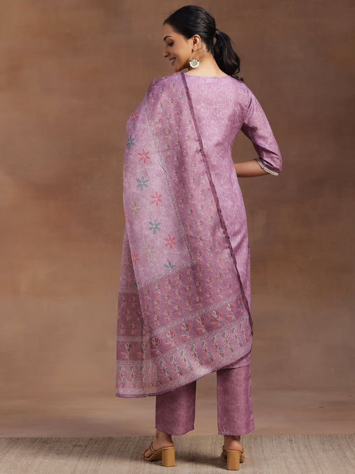 Mauve Yoke Design Cotton Straight Suit With Dupatta