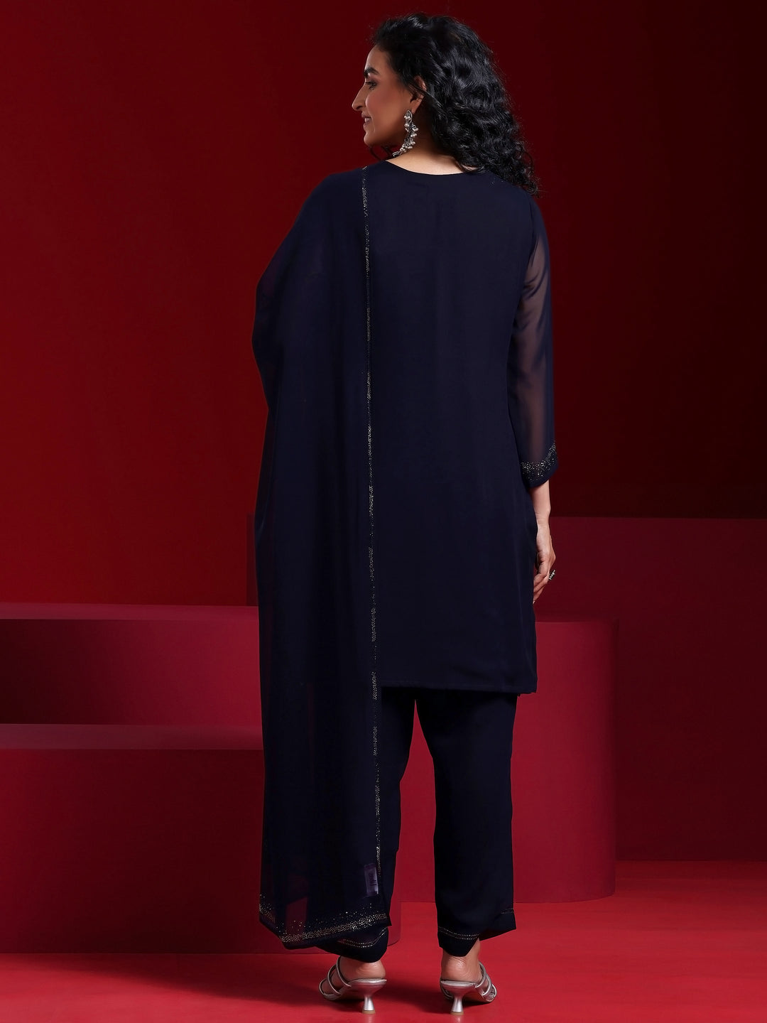 Libas Art Blue Solid Georgette Straight Suit With Dupatta