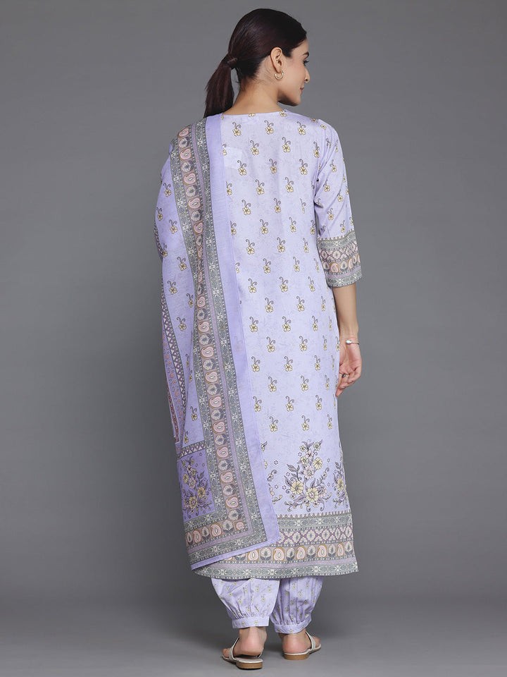 Purple Printed Poly Crepe Straight Suit With Dupatta