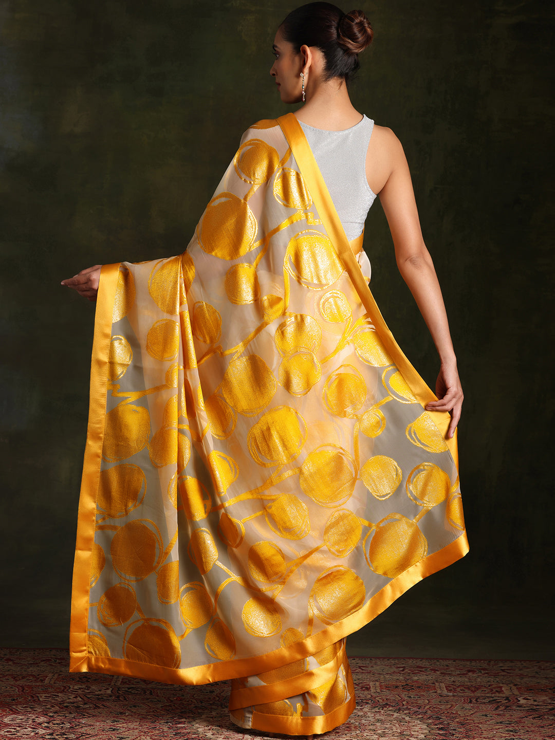 Beige Woven Design Brasso Saree With Unstitched Blouse Piece