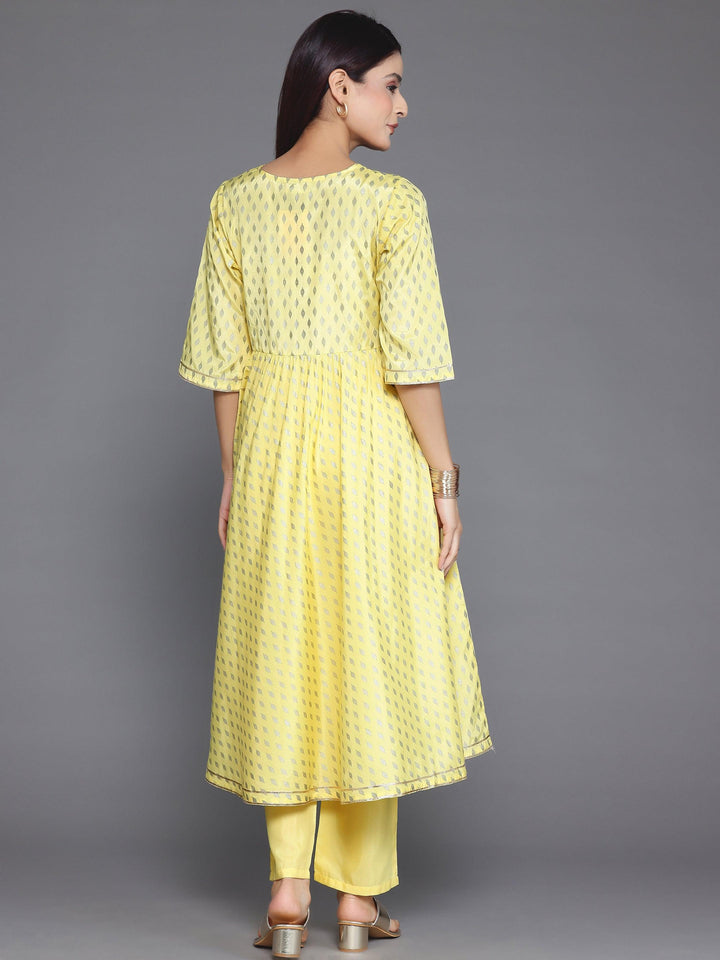 Yellow Printed Silk Blend Anarkali Kurta Set