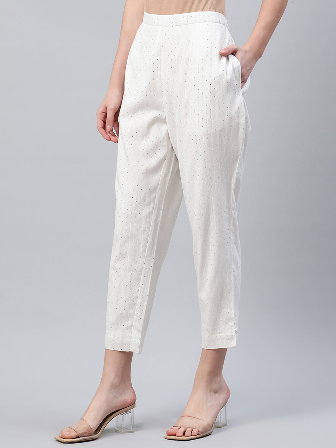 White Striped Cotton Trousers