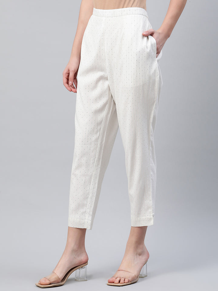 White Striped Cotton Trousers
