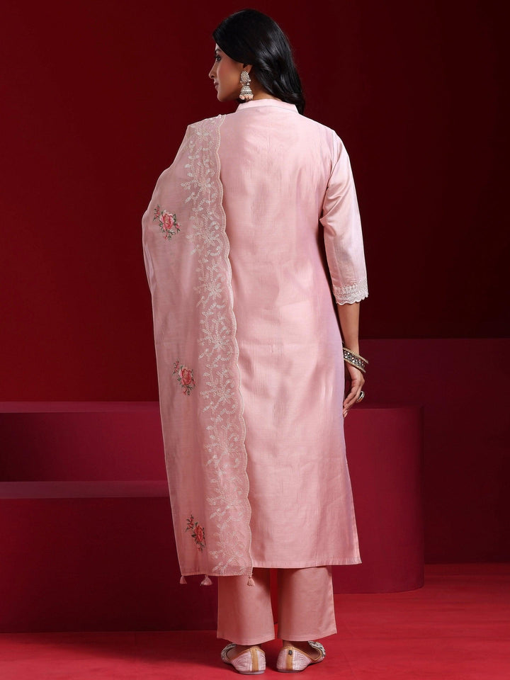 Libas Art Pink Embroidered Chanderi Silk Straight Suit With Dupatta