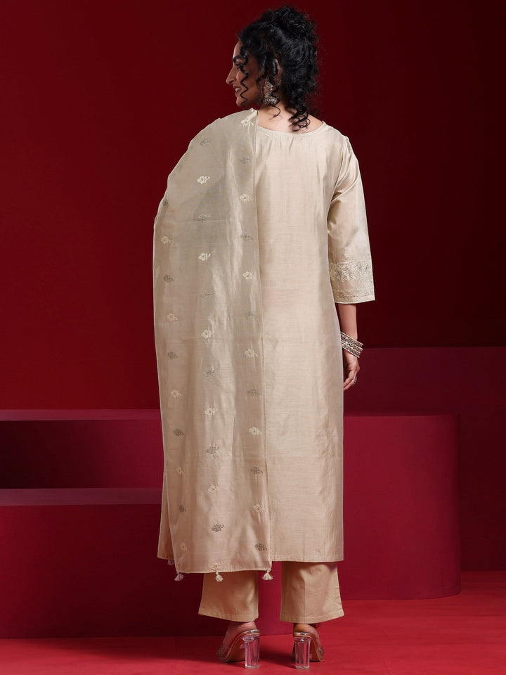 Libas Art Grey Embroidered Chanderi Silk Straight Suit With Dupatta