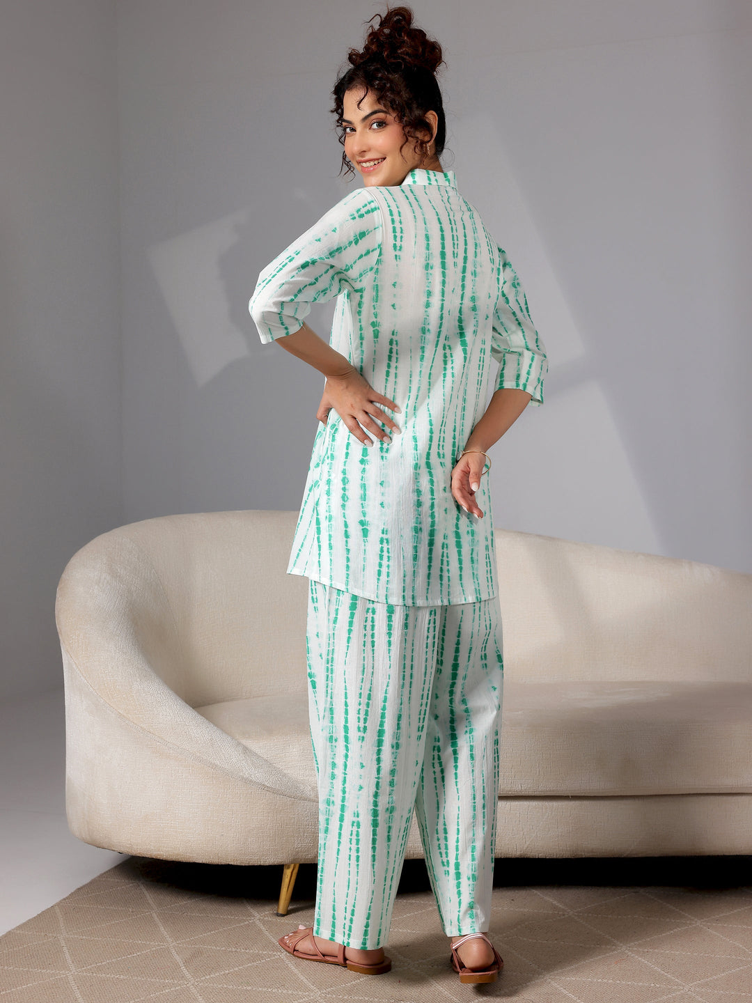 Green Printed Cotton Night Suits