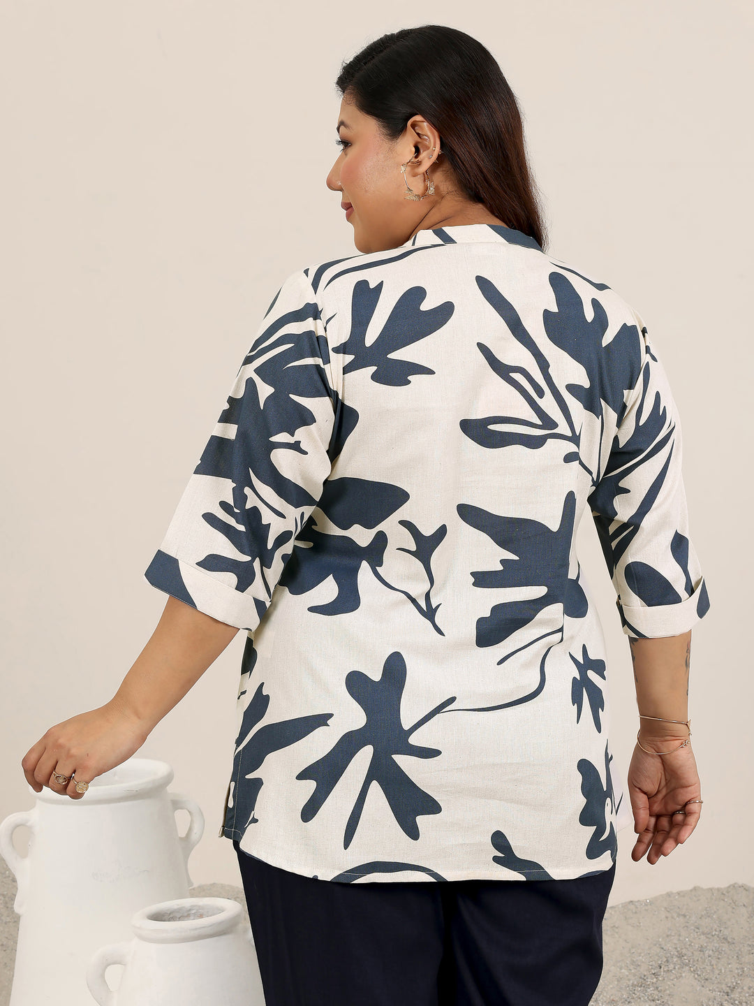 Plus Size Grey Printed Cotton Kurti