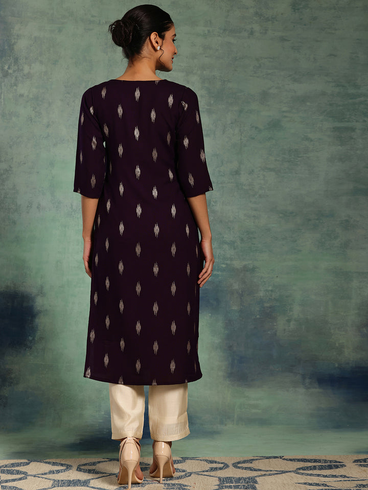 Purple Woven Design Rayon Straight Kurta