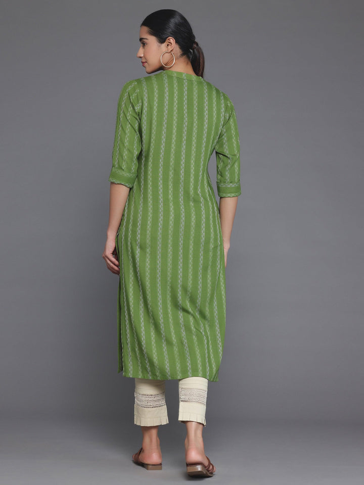 Green Striped Rayon Straight Kurta