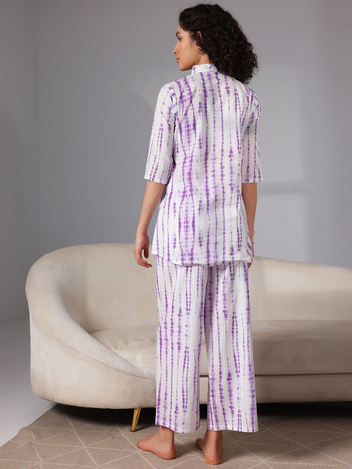 Purple Printed Cotton Night Suits
