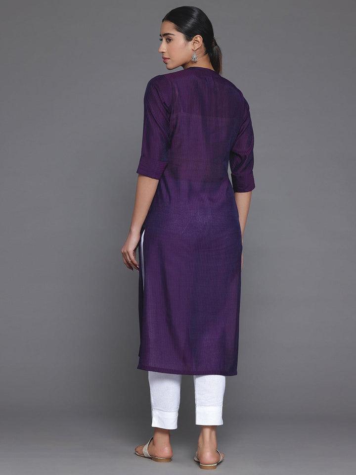 Purple Woven Design Silk Straight Kurta
