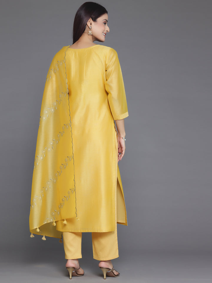 Yellow Embroidered Chanderi Silk Straight Suit With Dupatta