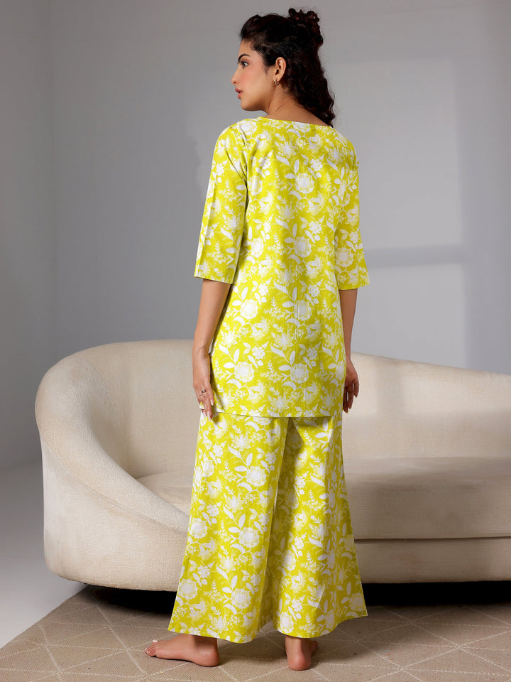 Green Printed Cotton Night Suits