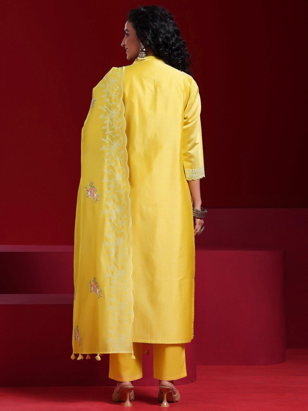 Libas Art Yellow Embroidered Chanderi Silk Straight Suit With Dupatta