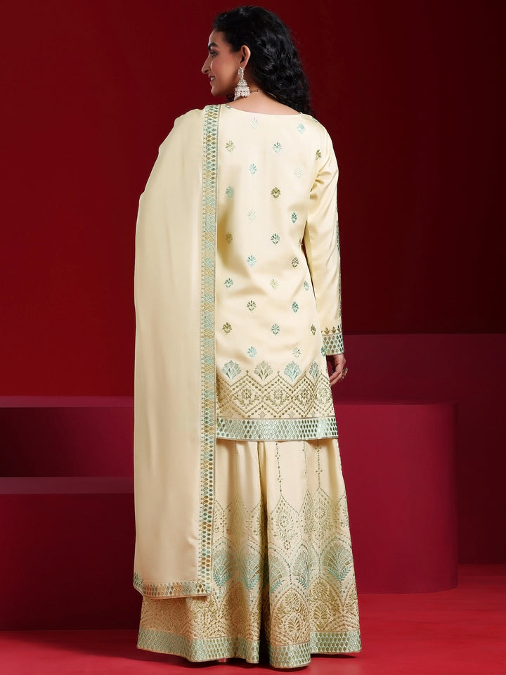 Libas Art Beige Embroidered Silk Blend Straight Suit With Dupatta