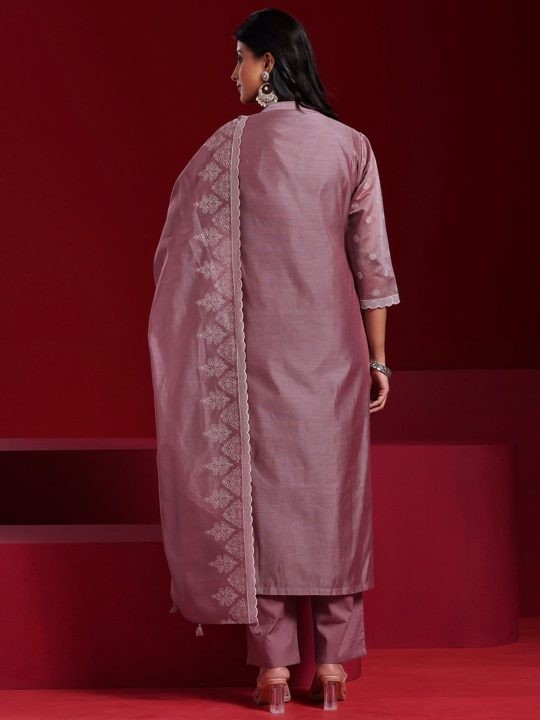 Libas Art Mauve Embroidered Chanderi Silk Straight Suit With Dupatta