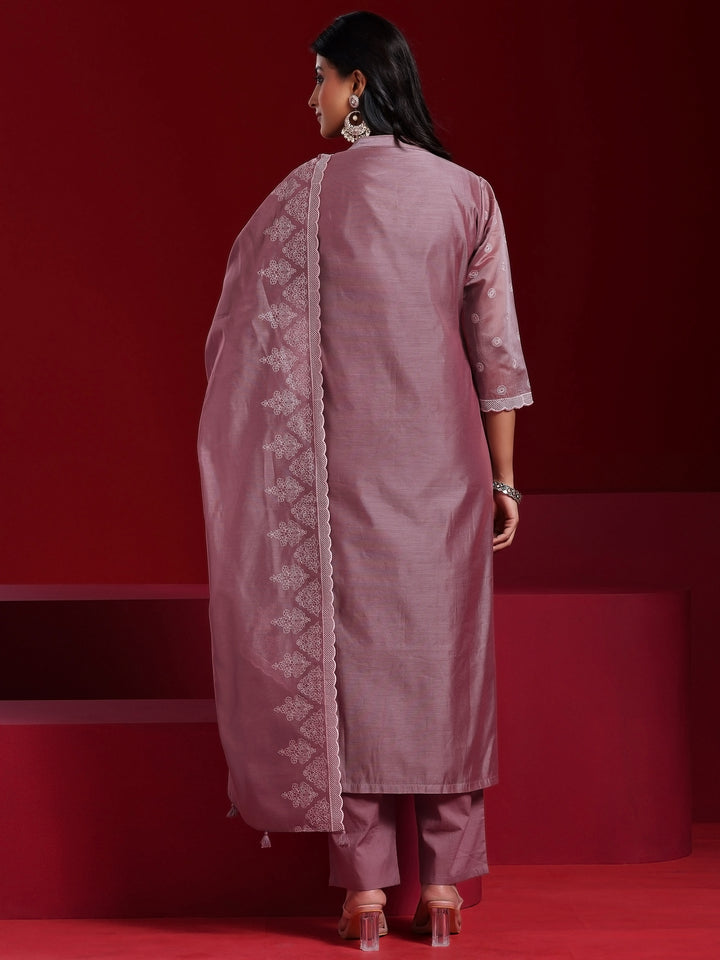 Libas Art Mauve Embroidered Chanderi Silk Straight Suit With Dupatta