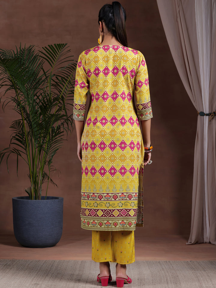 Mustard Printed Poly Crepe Straight Kurta Set