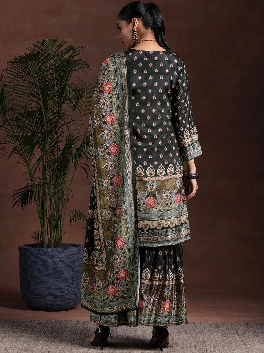 Multi Printed Silk Blend Straight Suit With Dupatta