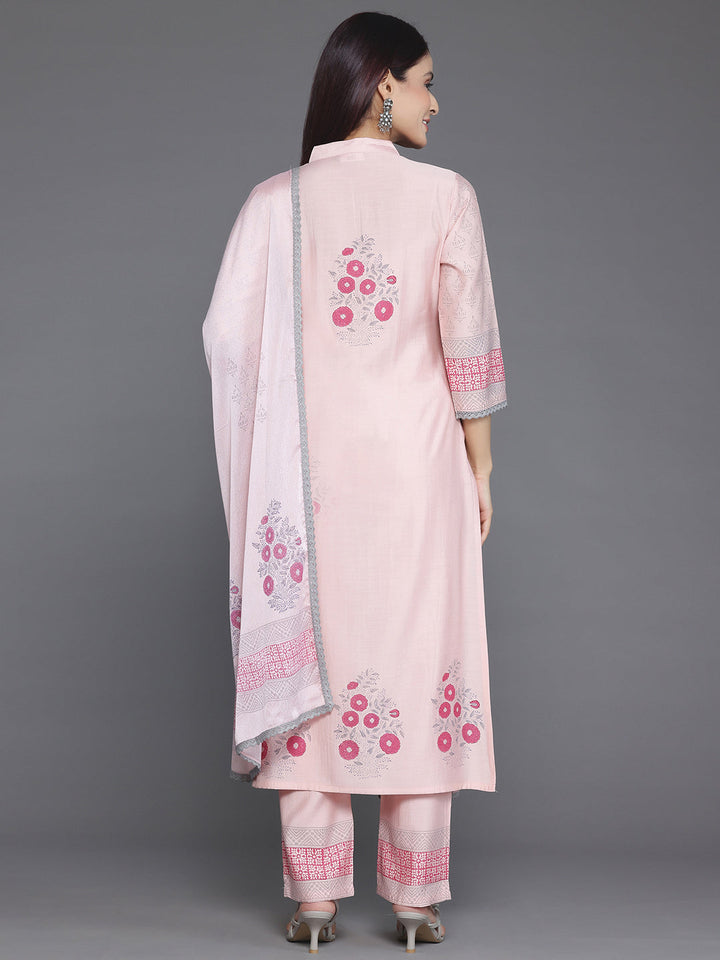 Peach Yoke Design Silk Blend Straight Suit With Dupatta