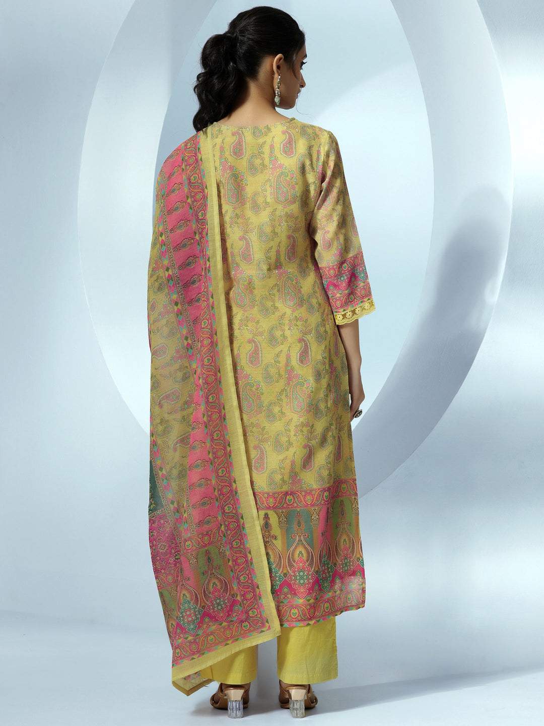 Yellow Printed Cotton Blend Straight Suit With Dupatta