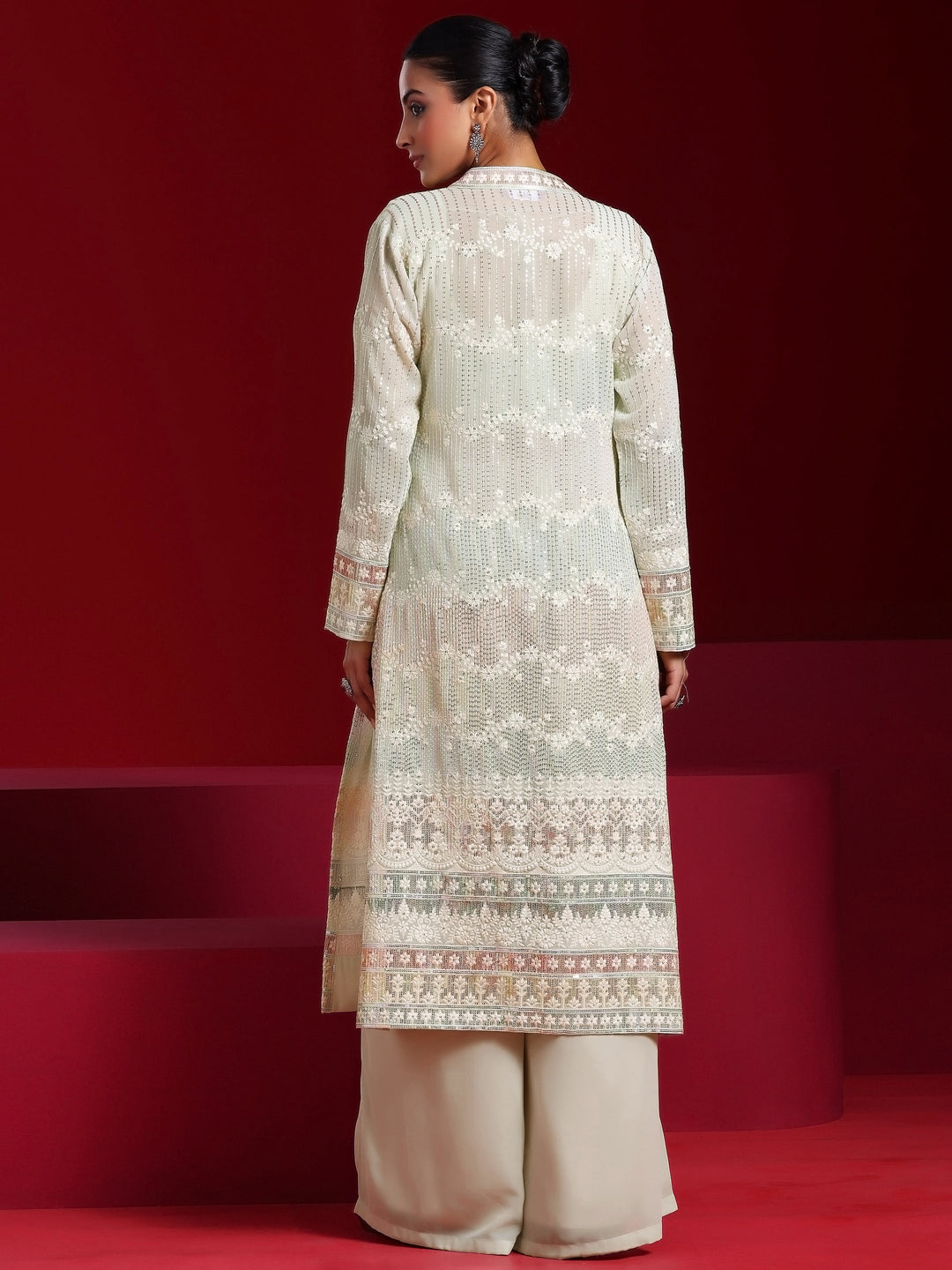 Libas Art Sea Green Solid Georgette 3 Piece Co-Ords