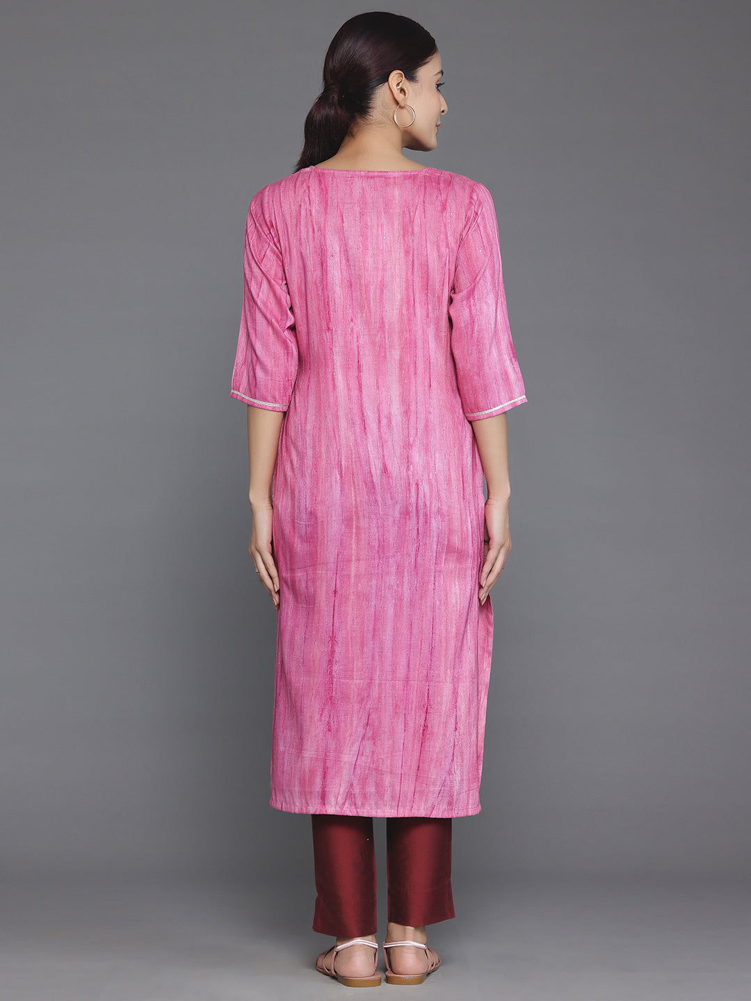 Pink Yoke Design Cotton Straight Kurta