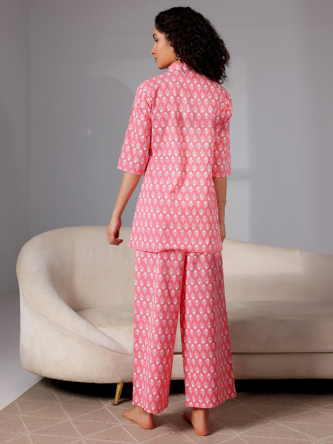 Peach Printed Cotton Night Suits
