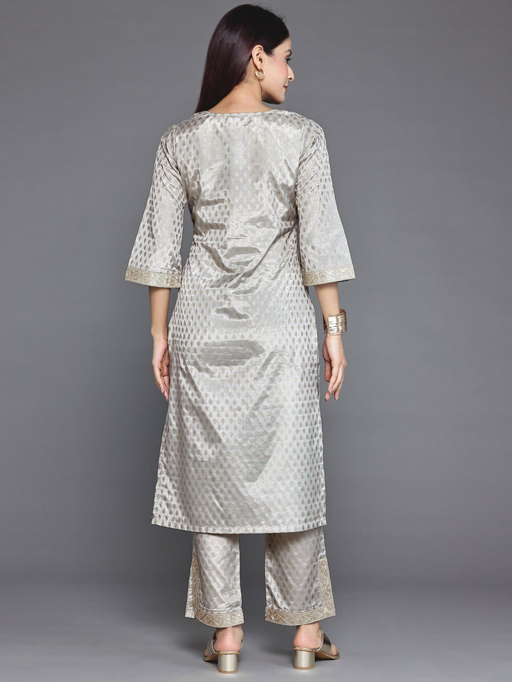 Grey Printed Silk Blend Straight Kurta Set