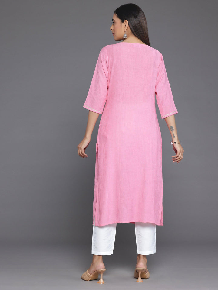 Pink Yoke Design Cotton Straight Kurta