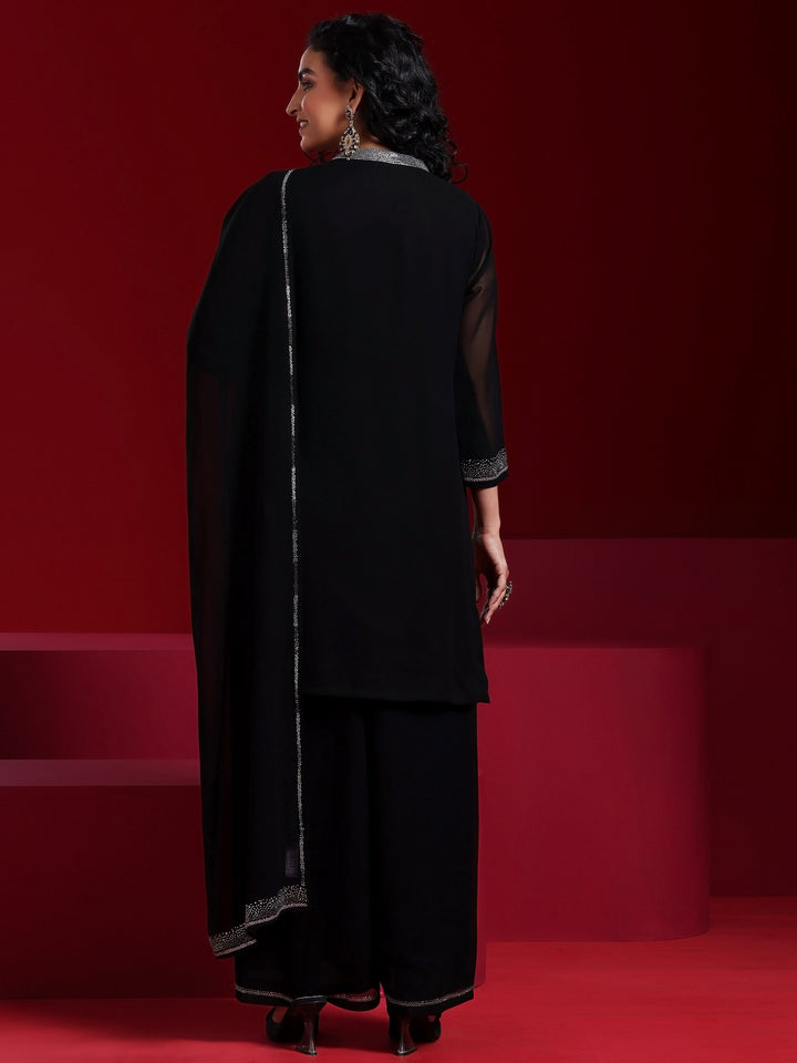 Libas Art Black Yoke Design Georgette Straight Suit With Dupatta