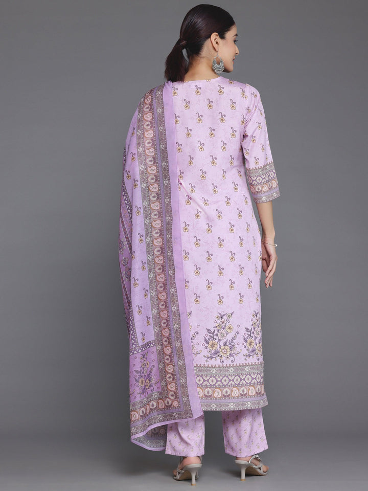 Pink Printed Poly Crepe Straight Suit With Dupatta