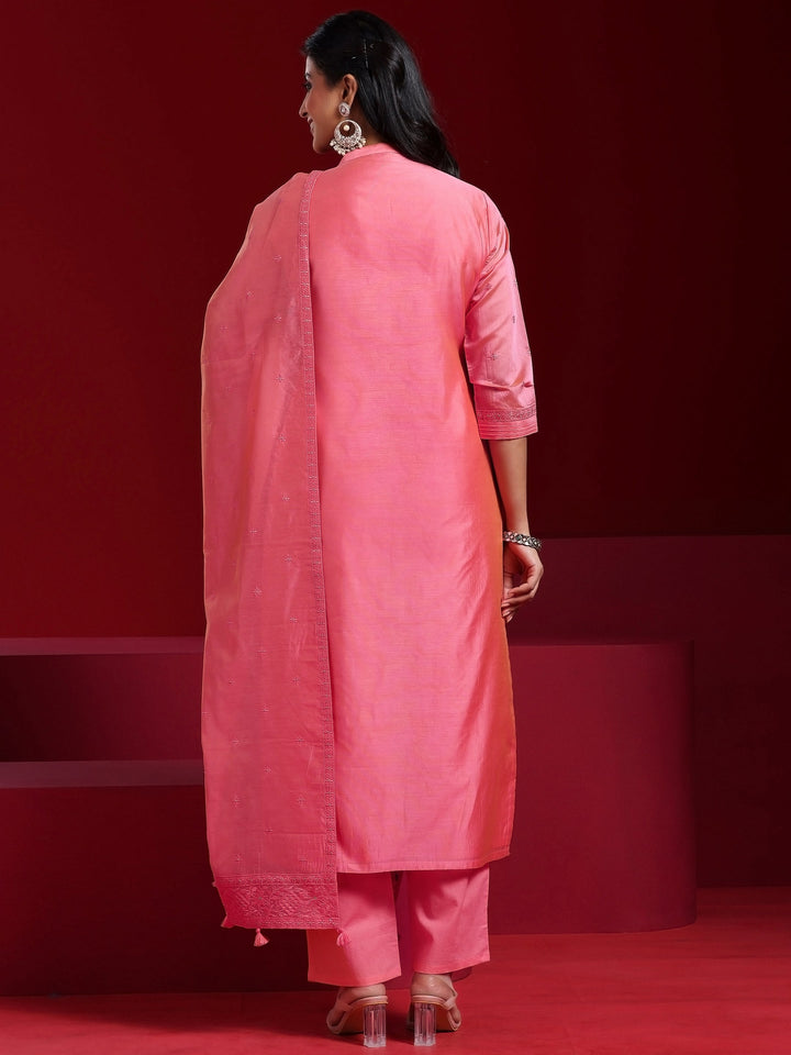 Libas Art Coral Embroidered Chanderi Silk Straight Suit With Dupatta